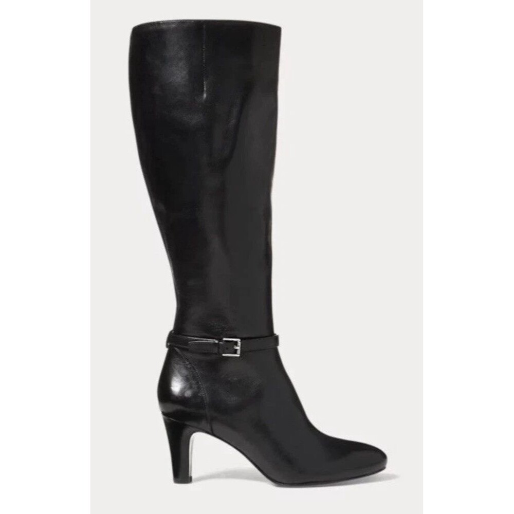 Lauren Ralph Lauren Sadie Knee High Heel Women's 8 B Brown Leather Zip Buckle